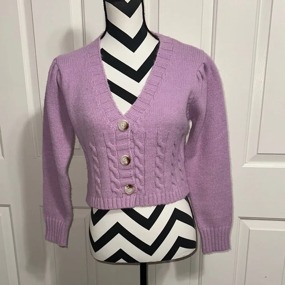 TULAROSA Tawnie Lavender Cable Knit Women's Cardigan Sweater